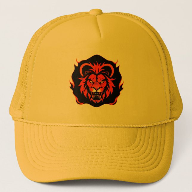Fiery Lion Head Illustration Truckerkappe (Vorderseite)