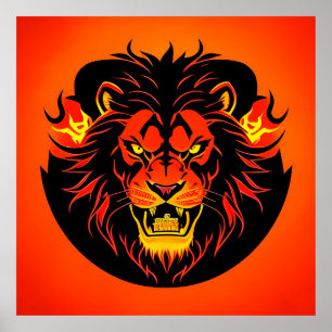 Fiery Lion Illustration umgeben von Flamboyant Poster