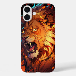Fiery Lion mit lebendigem Mane und Naturelementen iPhone 16 Plus Hülle