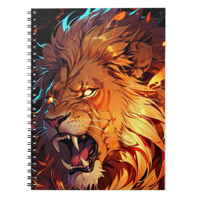 Fiery Lion mit lebendigem Mane und Naturelementen Notizblock (Vorderseite)