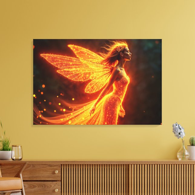 Fiery Märchen Rot-Leuchtflügel niedlicher Zauberne Leinwanddruck (Insitu (Wohnzimmer))