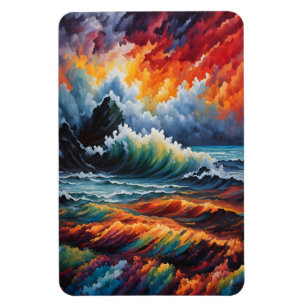 Fiery Ocean Storm - Abstrakte Seascape Art Magnet