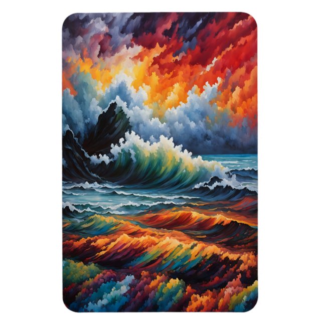 Fiery Ocean Storm - Abstrakte Seascape Art Magnet (Vertikal)
