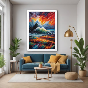 Fiery Ocean Storm - Abstrakte Seascape Art Poster