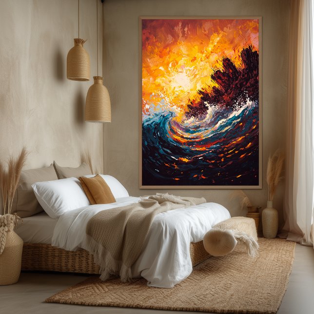 Fiery Ocean Wave Zeitgenössischer Expressionist Ar Leinwanddruck (Von Creator hochgeladen)