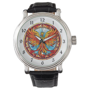 Fiery Orange Blue Phoenix Bird Armbanduhr