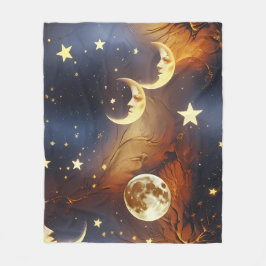 Fiery Orange Celestial Moon Blanket – Luxury Seaml Fleecedecke