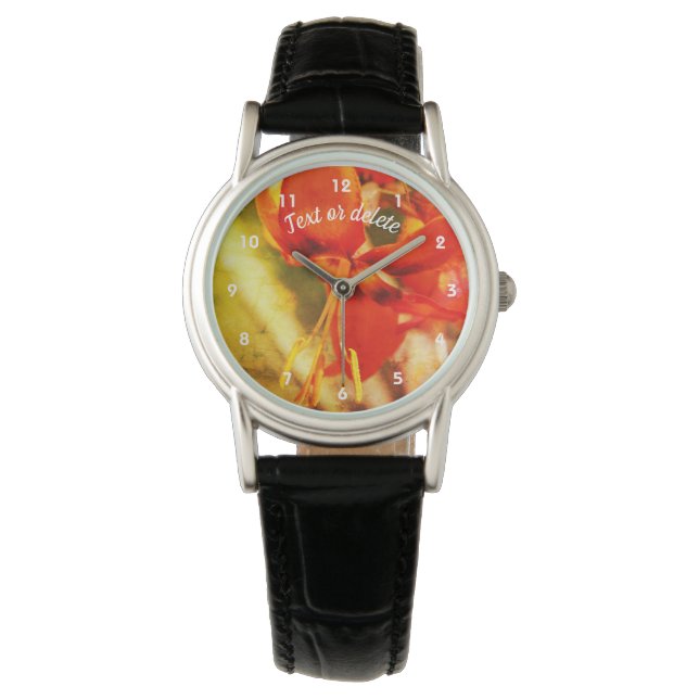 Fiery Orange Taglilie Blume Abstrakt Personalisier Armbanduhr (Vorderseite)
