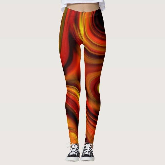 Fiery Orange und Yellow Pattern Leggings (Vorderseite)