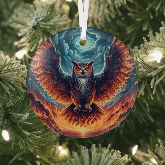 Fiery Owl Phoenix Ascension Ornament Aus Glas (InSitu)