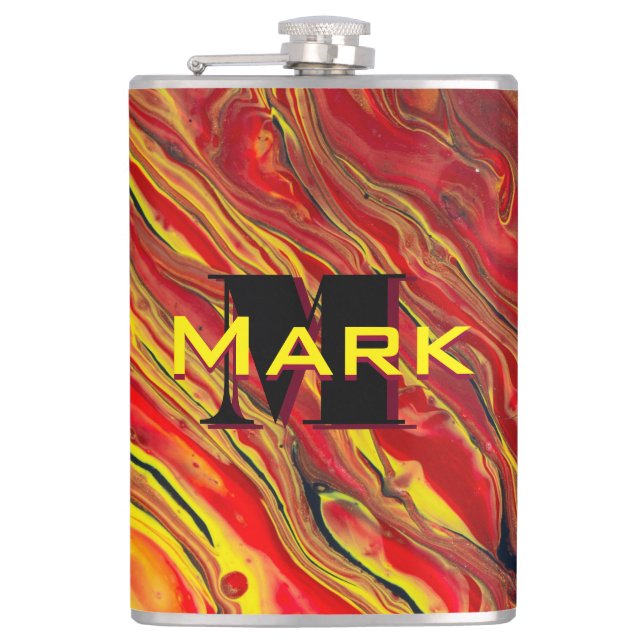 Fiery Red Acrylic Flow Art Flachmann (Vorderseite)