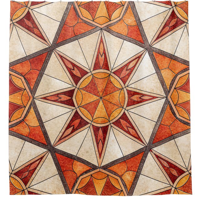 Fiery Red and Orange Starburst - Geometric Mosaic Duschvorhang (Vorderseite)