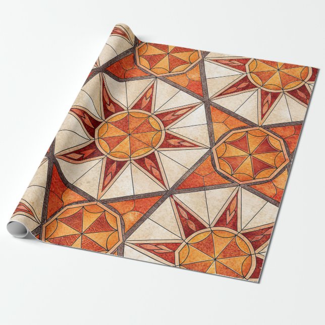 Fiery Red and Orange Starburst - Geometric Mosaic Geschenkpapier (Ungerollt)