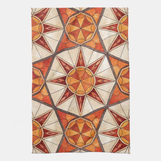 Fiery Red and Orange Starburst - Geometric Mosaic Geschirrtuch (Vertikal)