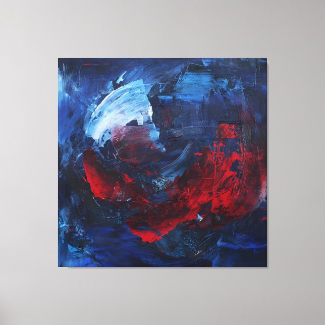 Fiery Red Blue Bold Abstract Wall Art Leinwanddruck (Vorderseite)