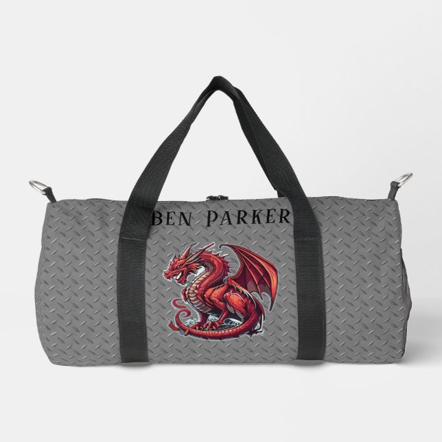 Fiery Red Dragon auf Metall Diamond Plättchen Cust Duffle Bag (Vorderseite)