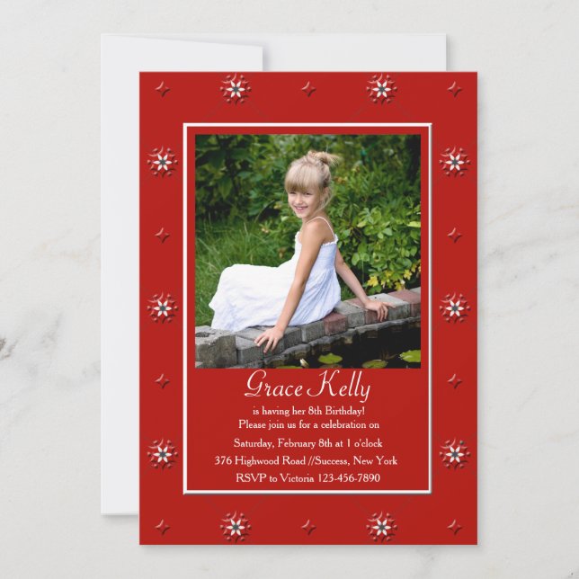 Fiery Red Foto Card Einladung (Vorderseite)