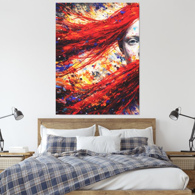 Fiery Red Hair Woman Abstract Portrait Impasto Leinwanddruck (Insitu (Schlafzimmer))
