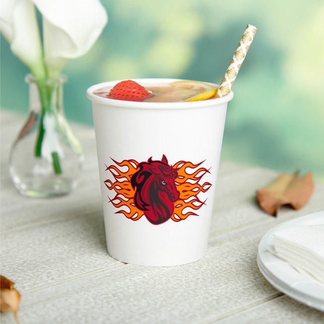 Fiery Red Horse Head mit Flammen Pappbecher (Von Creator hochgeladen)
