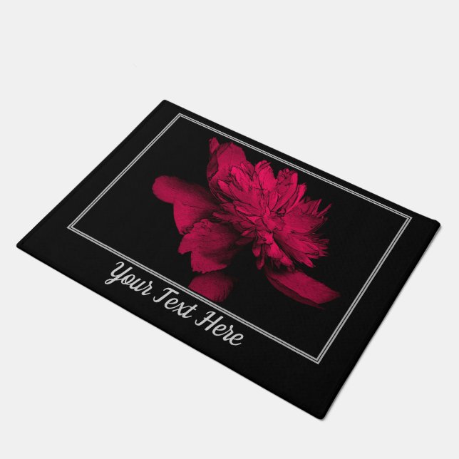Fiery Red Peony Blume Personalisiert Fußmatte (Schrägansicht)