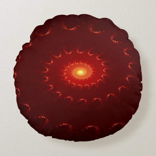 Fiery Red Sparkle Swirl Gradient Rundes Kissen (Vorderseite)