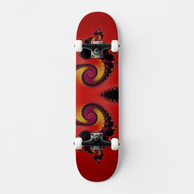 Fiery Red Spiraling Black Holes Fraktal Abstrakt Skateboard (Vorderseite)
