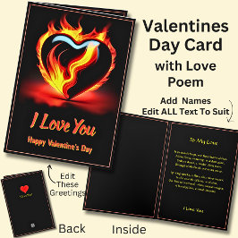 Fiery Red Valentine Herz Liebe mit Gedicht Karte