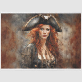 Fiery Redhead Pirate Queen Decoupage Seidenpapier