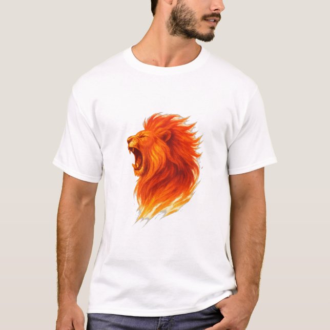 Fiery Roaring Lion Head Illustration T-Shirt (Vorderseite)