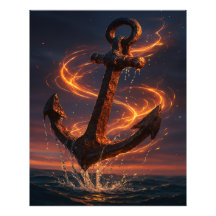 Fiery Rustic Anchor – Nautical Fantasy Wall Art