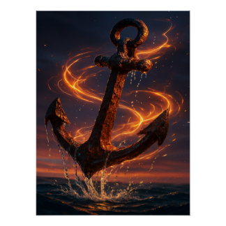 Fiery Rustic Anchor – Nautical Fantasy Wall Art Poster