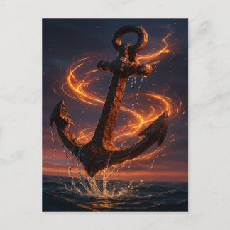 Fiery Rustic Anchor – Nautical Fantasy Wall Art Postkarte