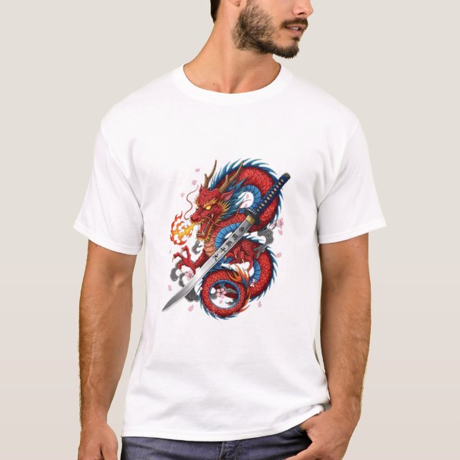 Fiery Samurai Dragon – Japanese Katana tshirt (Vorderseite)