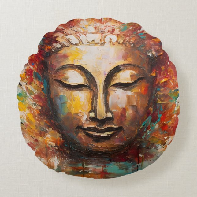 Fiery Serenity - Buddha Expressionist Art Rundes Kissen (Vorderseite)