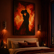 Fiery Silhouette eines Romantik-Coupé-Posters