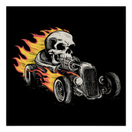 Fiery Skull Hotrod Art Poster