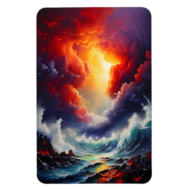 Fiery Sky and Roaring Sea - Dynamic Seascape Art Magnet (Vertikal)