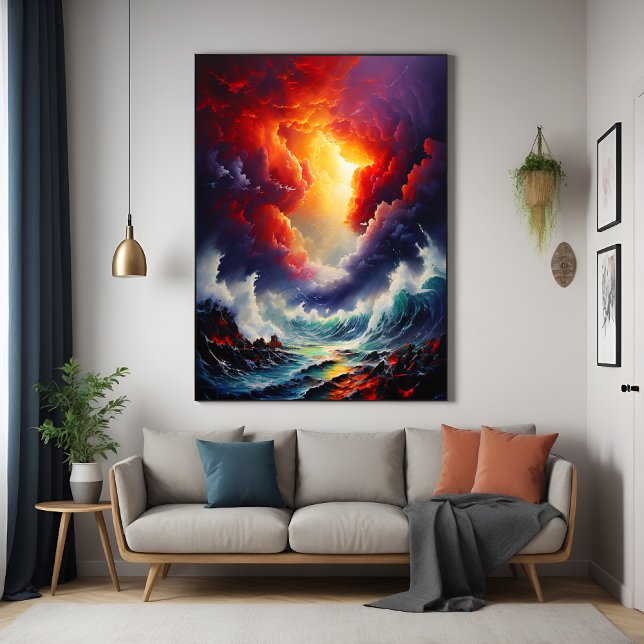 Fiery Sky and Roaring Sea - Dynamic Seascape Art Poster (Von Creator hochgeladen)