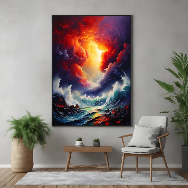 Fiery Sky and Roaring Sea - Dynamic Seascape Art Poster (Von Creator hochgeladen)