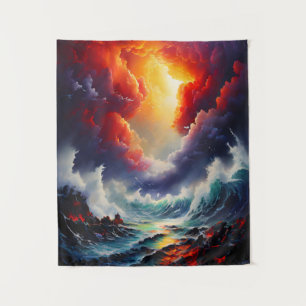 Fiery Sky and Roaring Sea - Dynamic Seascape Art Wandteppich
