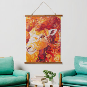 Fiery Solar Capricorn Spirit Wandteppich Mit Holzrahmen