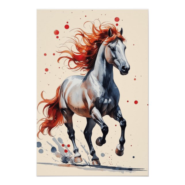 Fiery Spirit - Majestic Horse Watercolor Art Poster (Vorderseite)