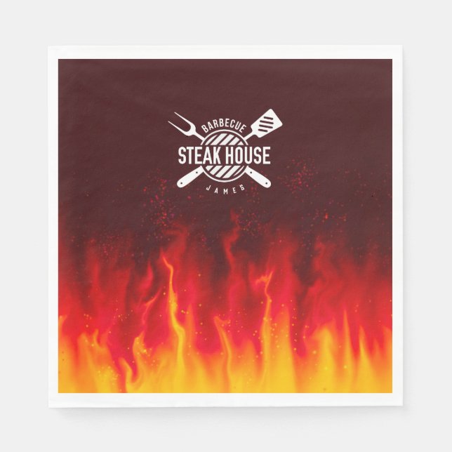 Fiery Steak House Napkins — Custom GRILLEN Flames Serviette (Vorderseite)