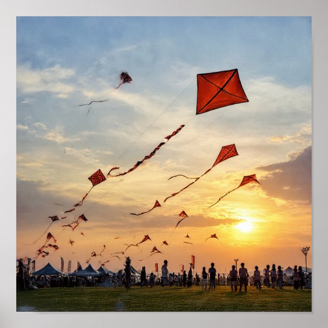 Fiery Sunset Kites - Festival Silhouette Poster (Vorne)