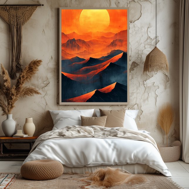 Fiery Sunset Mountains in Monochrom Orange Poster (Von Creator hochgeladen)