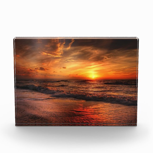 Fiery Sunset Ocean Waves Fotoblock (Vorderseite)