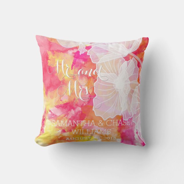 FIERY SUNSET WATERCOLOR HOLLYHOCK WEDEDPILLOW KISSEN (Vorderseite)