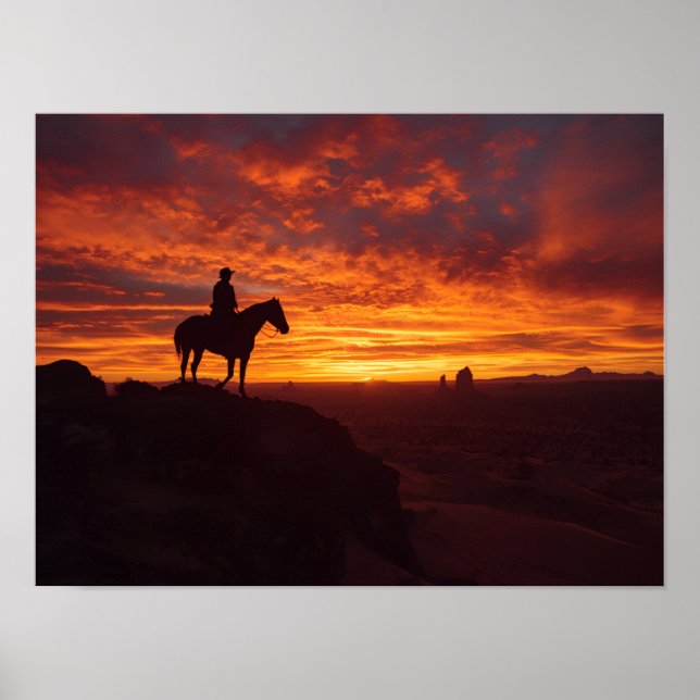Fiery Texas Sunset Poster - Lone Rider Western (Vorne)