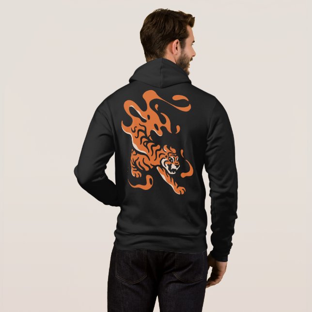 Fiery Tiger: Asiatisches kühnes Design Hoodie (Schwarz voll)