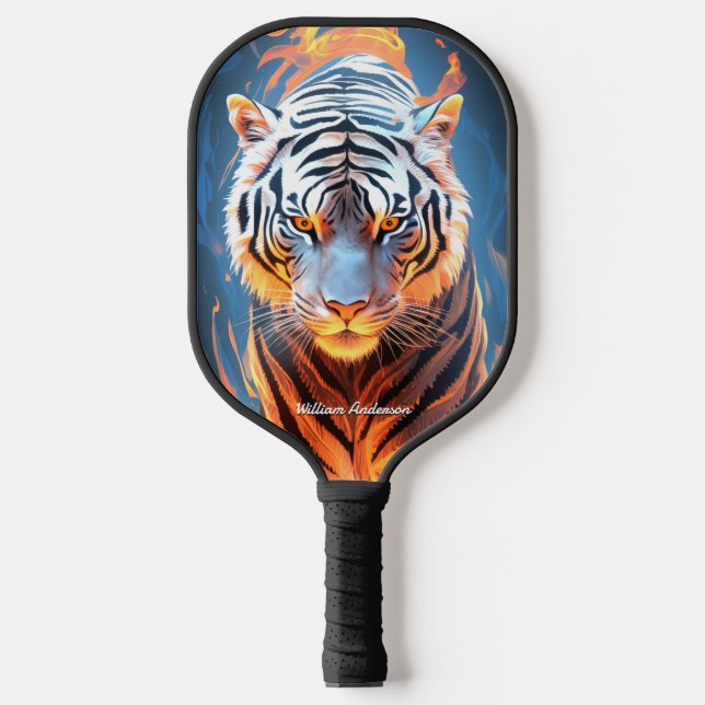 Fiery Tiger Orange & Blue Glows Cool Style Pickleball Schläger (Vorderseite)